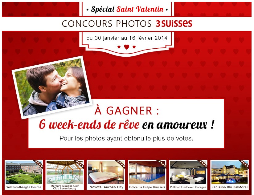 Gagnez un week-end pour le St Valentin grâce aux 3 Suisses !